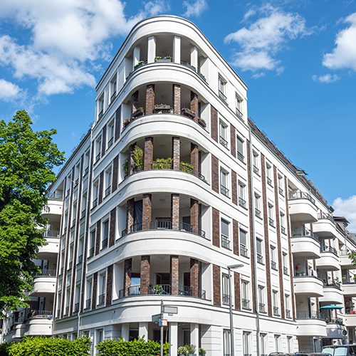 Modern white luxury apartment block seen in Berlin, Germany